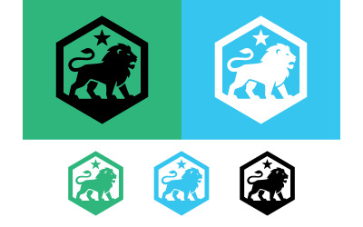 Lion emblem with star and shield logo.