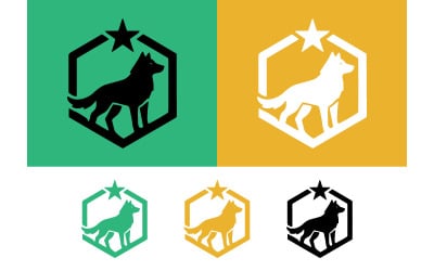 Wolf emblem with star and shield logo.