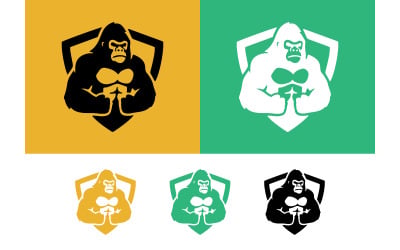 Gorilla emblem logo, green and yellow vector graphics.