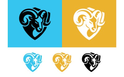 Ram head emblem logo, golden and blue vector graphics.