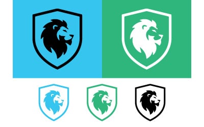 Löwenprofil-Embleme auf blaugrünem Hintergrund.
