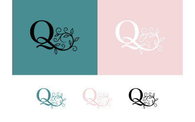 Decorative letter Q symbol with leaf details.