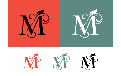 Logo décoratif en forme de M avec des éléments floraux pour les marques.