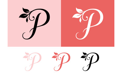 Elegant letter p logo with leaf and swirl.