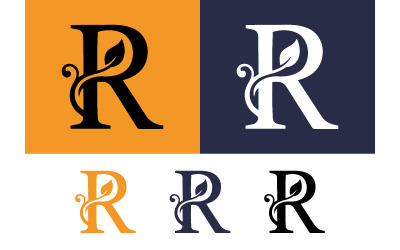 Elegant letter R monogram with leaf decoration.