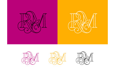 Elegante monogramma rm con foglie su sfondo viola.