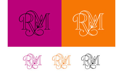 Verstrengeld RM-lettermonogram met bloemenmotief.