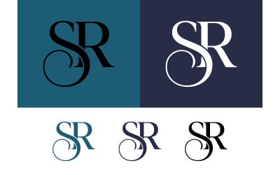 Intertwined sr monogram with blue and navy backgrounds.