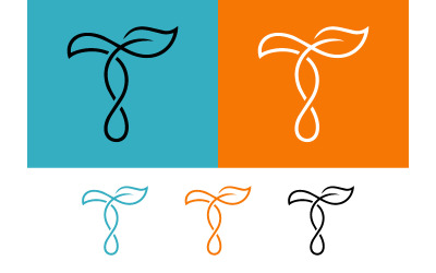 Letter t abstract knot leaf teal orange.