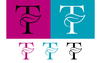 Letter t leaf logo magenta and teal.