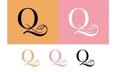 Ornate letter Q logo with floral accents.