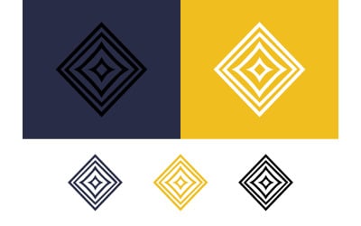 Het ruitvormige logo is een abstracte figuur in donkerblauw en geel.