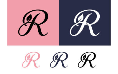 Script letter r logo on pink background.