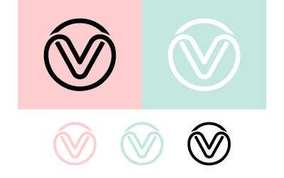 V letter abstract logo design pink and mint.