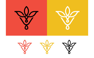 V letter floral emblem with drop red and yellow.