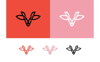 V bokstaven fox face abstrakt logotyp rött och rosa.