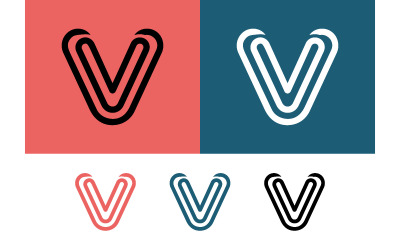 V letter layered logo red blue.
