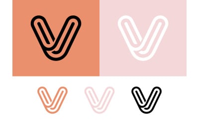 V letter stylized design in orange and pink.