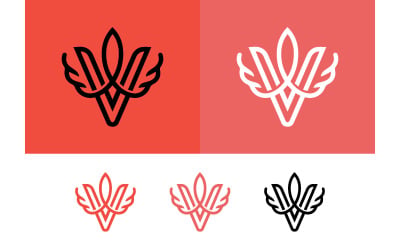 V bokstaven vingar emblem med vingar röda och rosa.