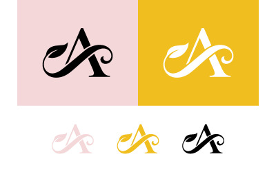 Monogramme élégant en forme de lettre A, orné d&amp;#39;une feuille.
