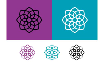 Geometrisches florales Emblem-Design in Lila und Türkis.