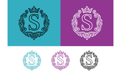 Monogram S emblem with crown and flourish.