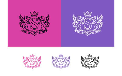 Monogram S emblem with crown and two griffins.