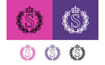 Illustrazione vettoriale del logo Monogram S, ghirlanda e corona.