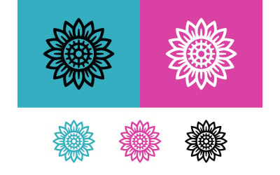 Icone del logo del girasole nei colori blu, rosa e nero.