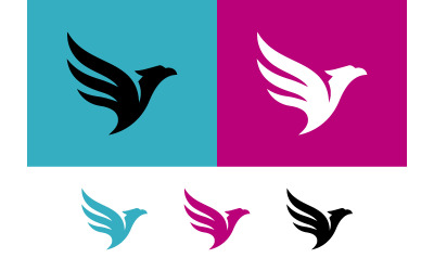 Eagle logo design on blue and pink.