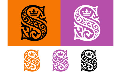 Elegant letter s monogram with crown and filigree.