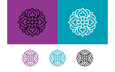 Motivo floreale mandala su sfondo turchese viola.