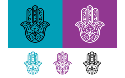 Hamsa hand with floral pattern on turquoise.