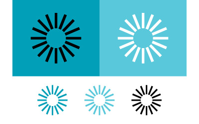 Sunburst logo design on blue background.