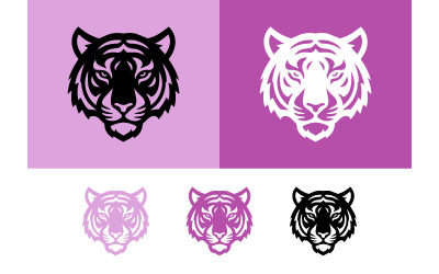 Tiger face emblem logo black white purple pink backgrounds.