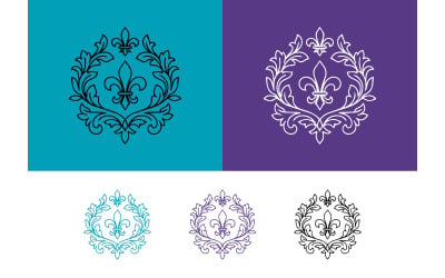 Embleem met een fleur-de-lis en een lauwerkrans.