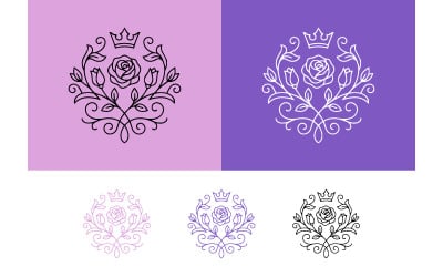 Floral emblem with crown and ornate design.