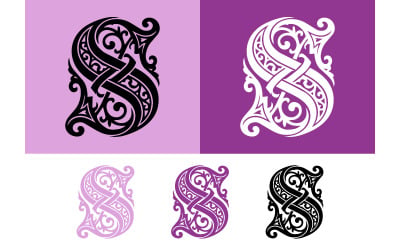Celtic knot letter s logo design purple black.