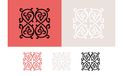 Circular floral ornament with swirls on pink.