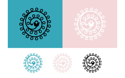 Circular floral ornament with swirls on teal.