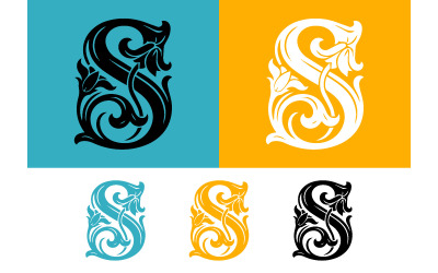 Floral letter s logo design yellow blue black.