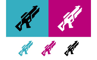 Futuristic rifle logo design teal and magenta vector.