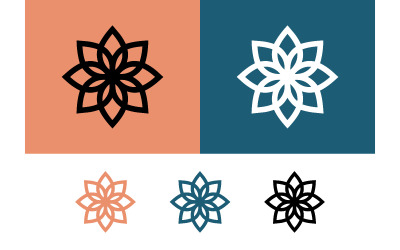 Geometric flower logo design with coral and teal colors.