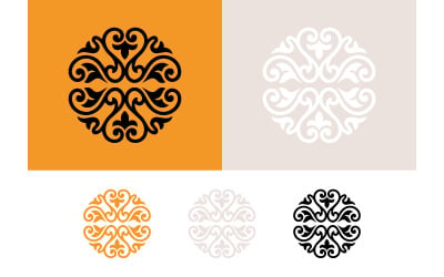 Ornamental floral medallion symmetrical pattern graphic element.