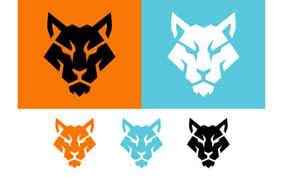 Wolf head logo design orange and blue vector.