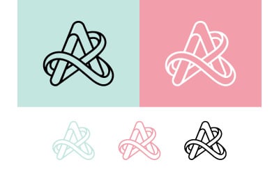 Een logo met de letter A en een lintmotief op een turquoise en roze achtergrond.