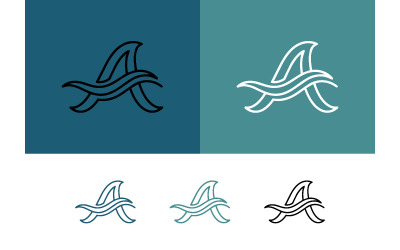 Logo met de letter A en een golfmotief, ontworpen met een blauwgroene achtergrond.