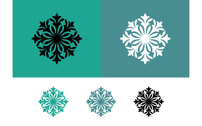 Emblema floral mandala com desenho ornamental em branco e preto.