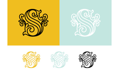 Monogramme avec la lettre S, design luxueux jaune et bleu.