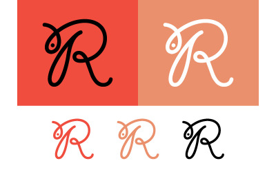 Monogram R-logo met rode en roze achtergrond.